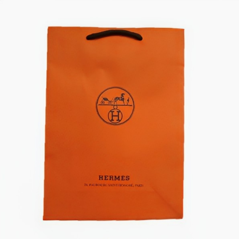 HERMES Authentic Orange Paper Shopping Gift Bag New